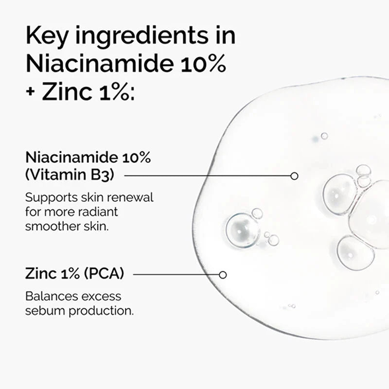 Niacinamide 10% + Zinc 1% Serum 30ml A Universal Essence Suitable for Acne-prone Skin Which Can Smooth Brighten Support The Skin